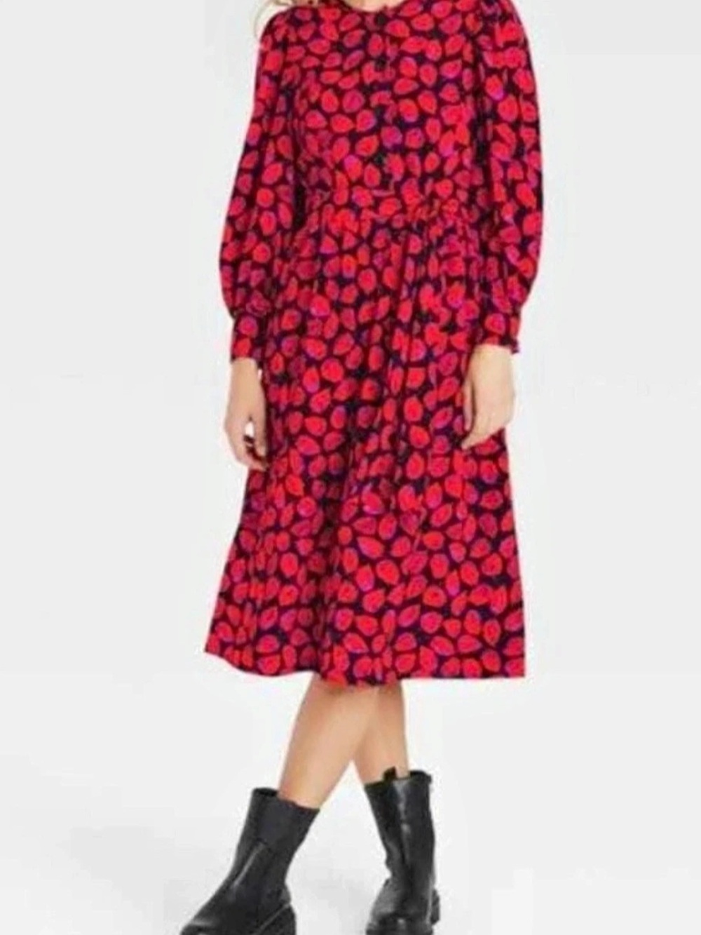 Who What Where Leaf  Midi Dress in Black & Red Size Medium NWOT